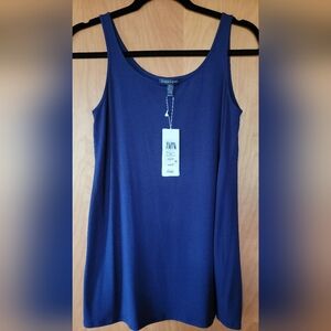 Eileen Fisher Lightweight Viscose Jersey Long Tank XXS Midnight Scoop Neck Long